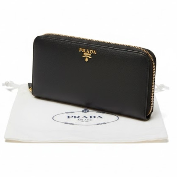 Prada Handbags - Prada Saffiano Leather Zip Wallet - Black (Nero) w/ Dust Bag